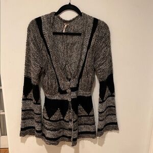 Free People Black and Gray Cardigan Sweater